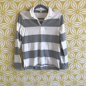 J. Crew Gray and White Stripped Rugby Shirt